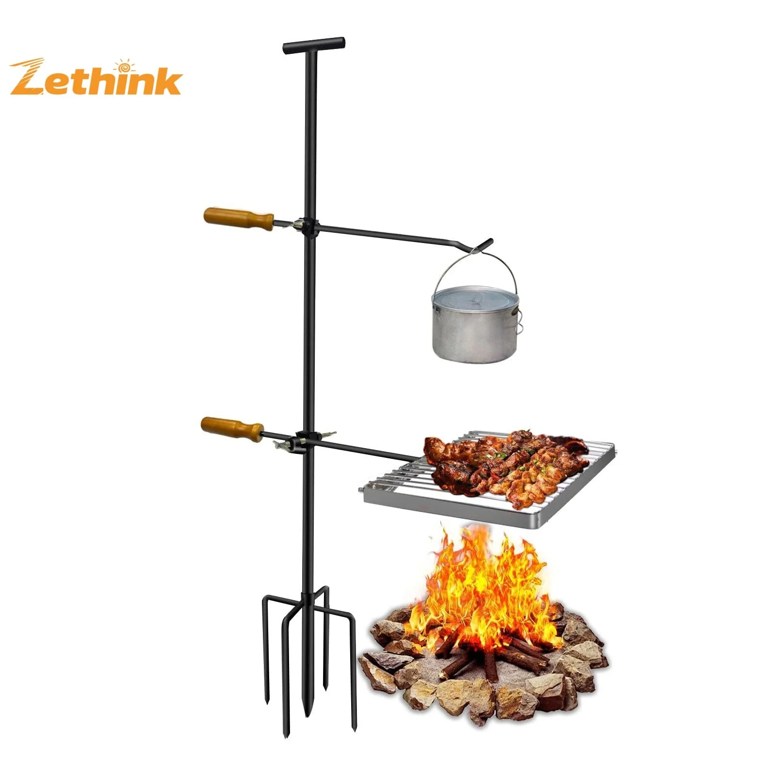 Relaxed Zethink Folding Bonfire Stand Stainless Steel Grill – Ground-Insert Campfire Firewood Stand 111cm Charcoal Wood Fuel Outdoor Green