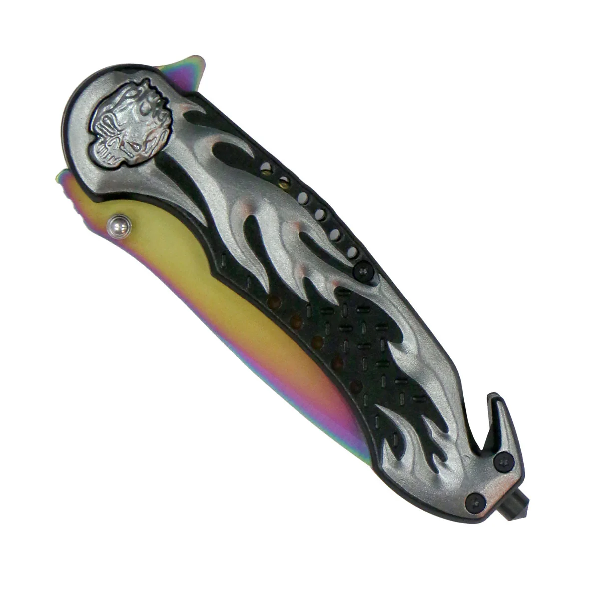 Relaxed Hot Leathers KNA1133 Silver Flaming Skull 3.5 Inch Knife Artisan