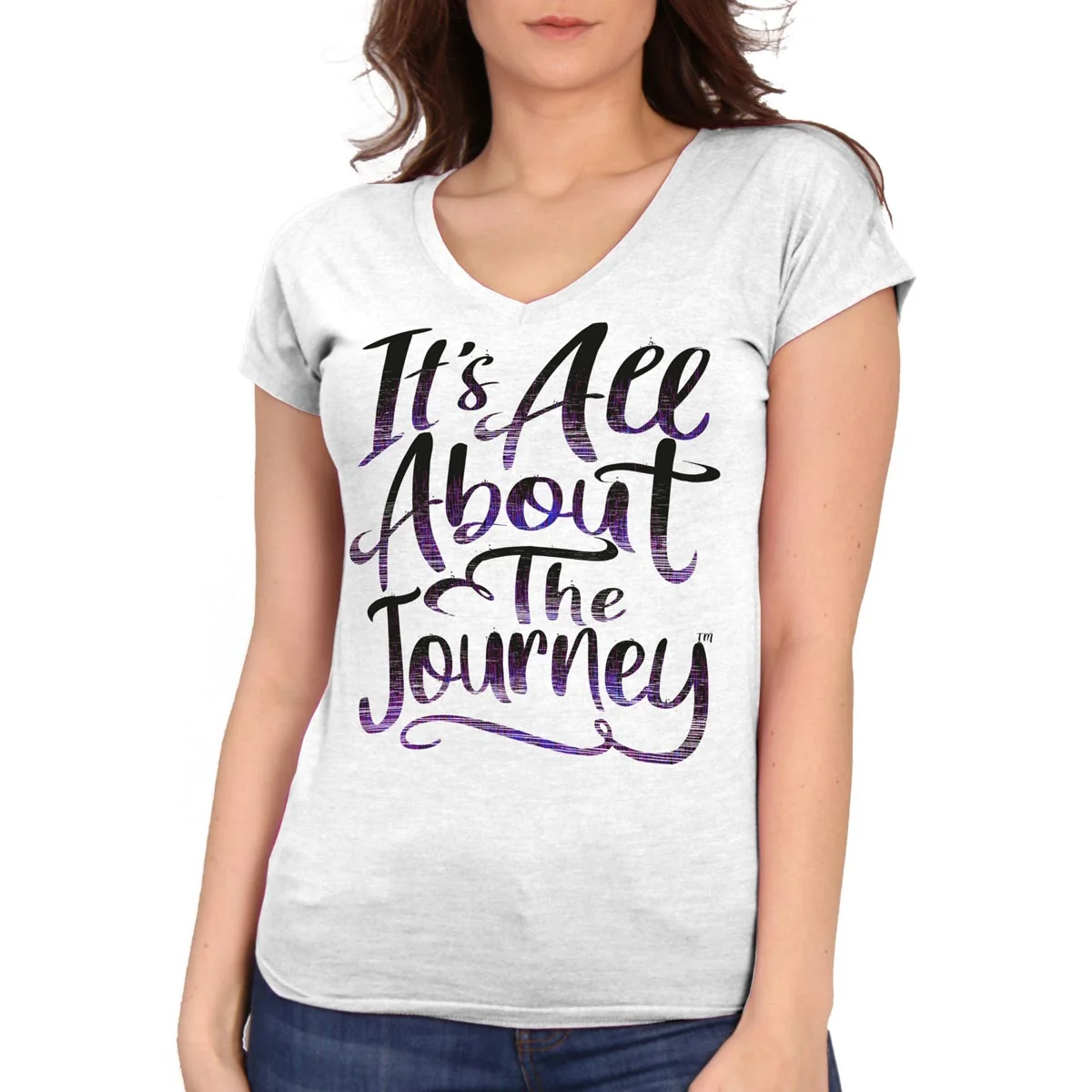 High-Grade Hot Leathers GLC1566 Ladies White It’s All About The Journey Short Sleeve V-Neck Shirt Advanced