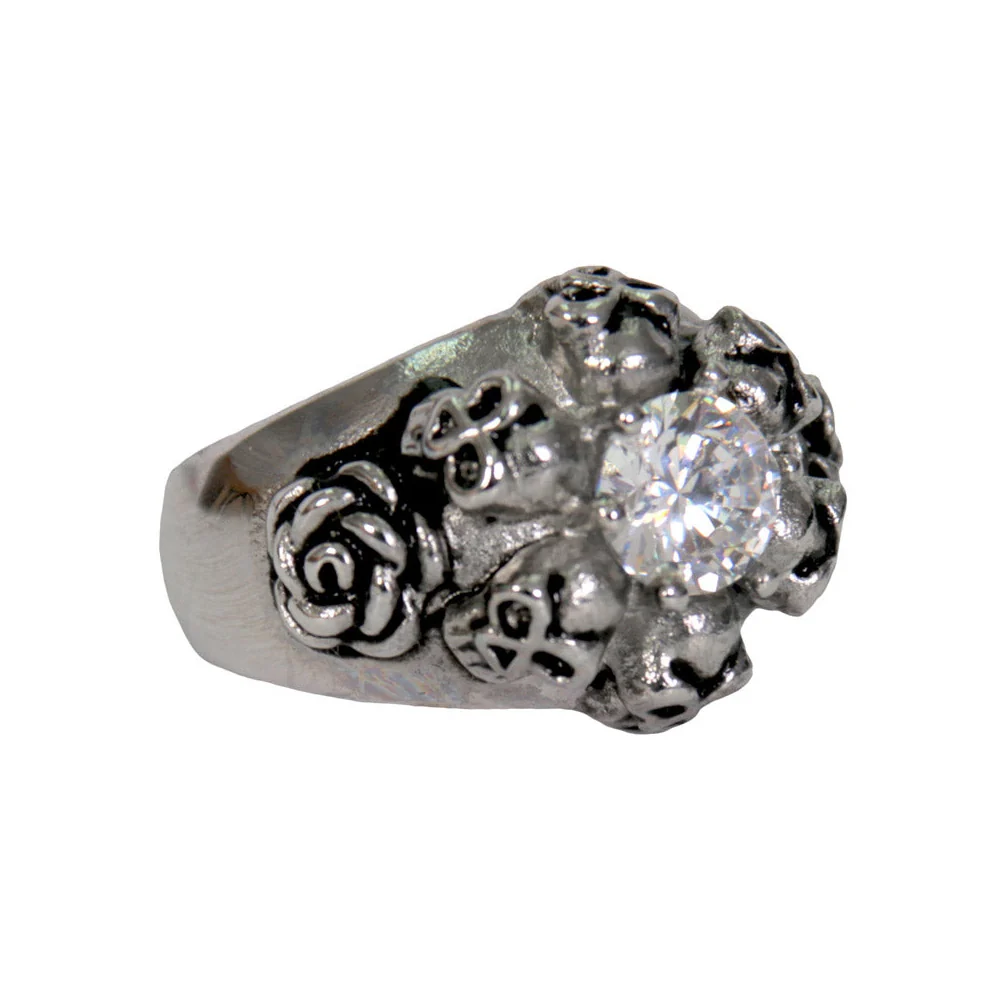 Reusable Hot Leathers JWR1127 Women’s Silver ‘Six Skull and Roses’ Stainless Steel Ring Practical