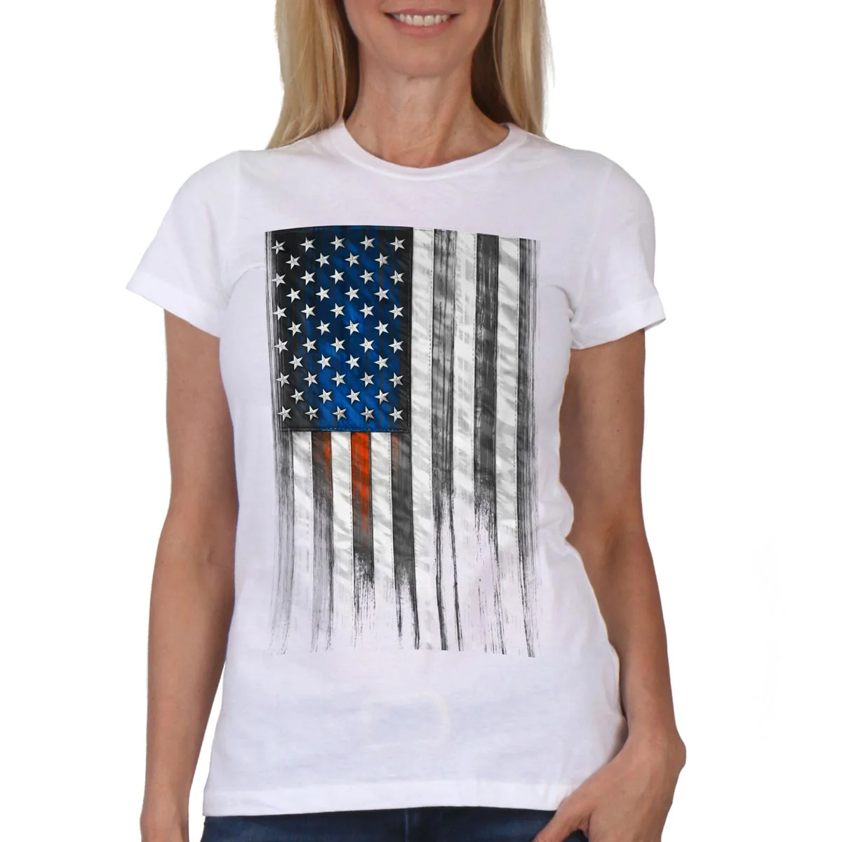 Original Hot Leathers GLR1569 Ladies White Short Sleeve Heartbeat Flag T-Shirt World-Class
