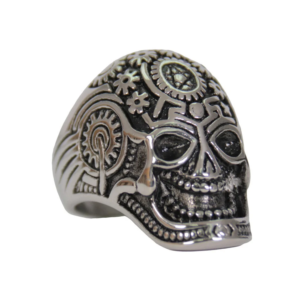 Premium Material Hot Leathers JWR2134 Men’s Silver ‘Quantum Mechanic Skull’ Stainless Steel Ring Responsible