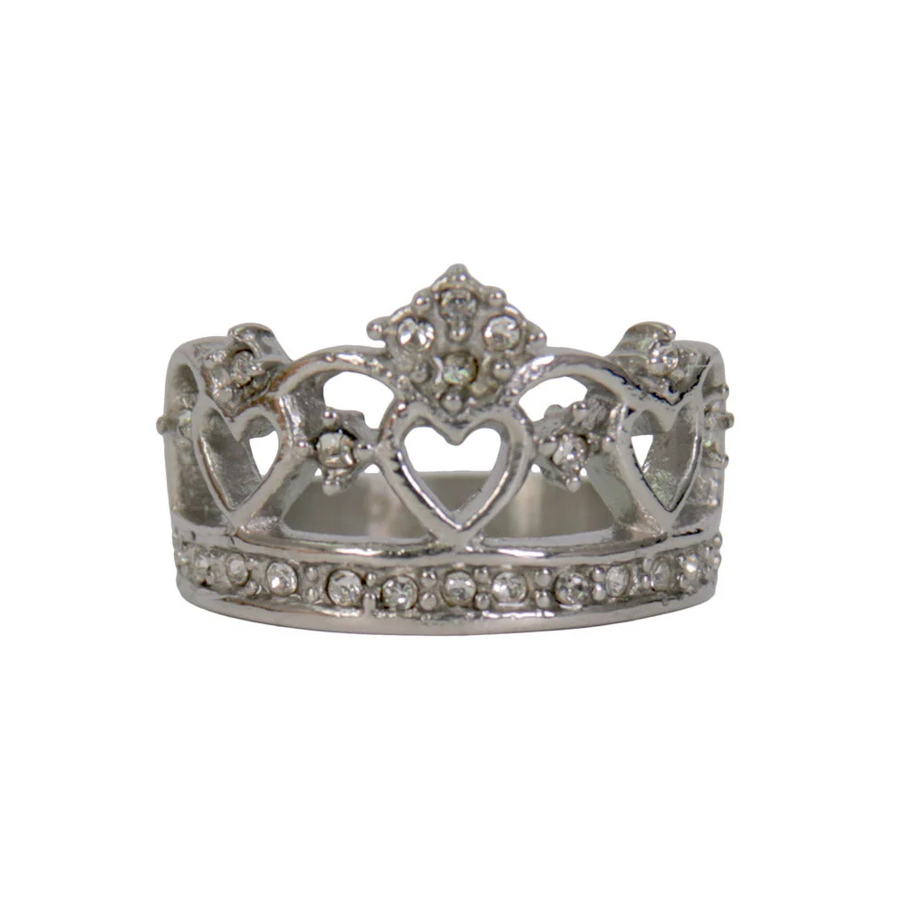 Relaxed Hot Leathers JWR1129 Women’s Silver ‘Heart Crown’ Stainless Steel Ring Detailed