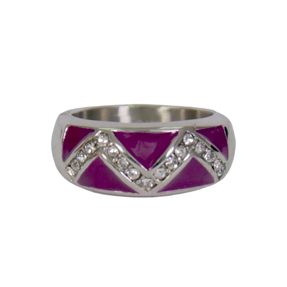 Crafted Hot Leathers JWR1123 Women’s Purple ‘Chevron’ Stainless Steel Ring with Rhinestones Excellent