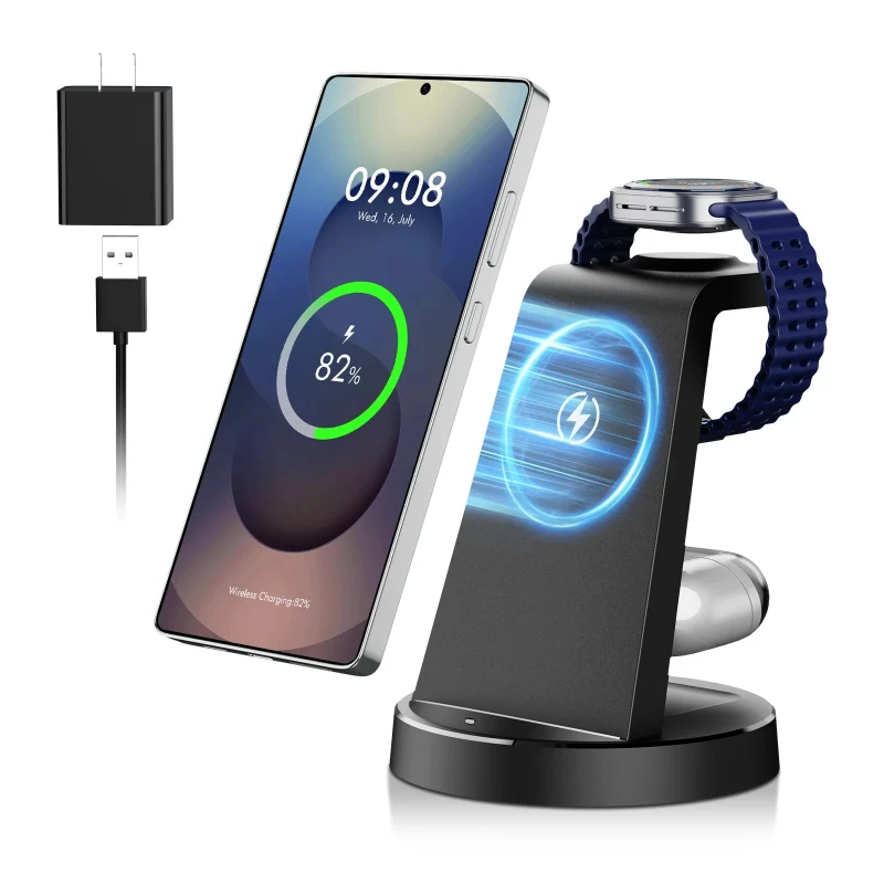 Organic 3-in-1 Magnetic Wireless Charger 15W – Foldable Charging Dock for Samsung iPhone Galaxy Watch Relaxed