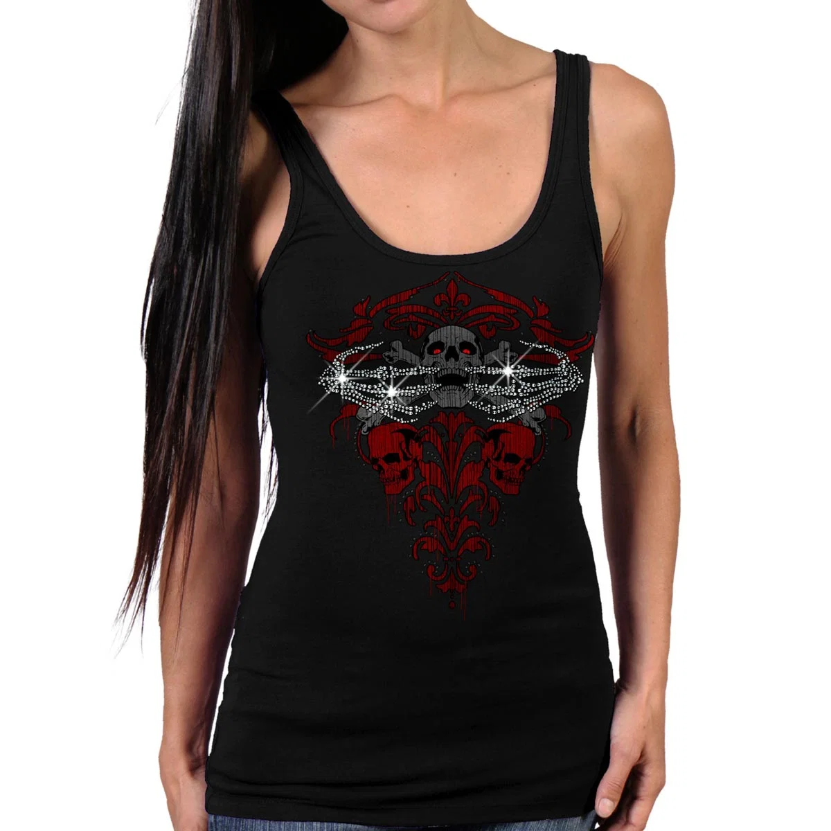 Smooth Hot Leathers GLR2561 Ladies Black Skeleton Bling Hands Tank Top Shirt Dependable