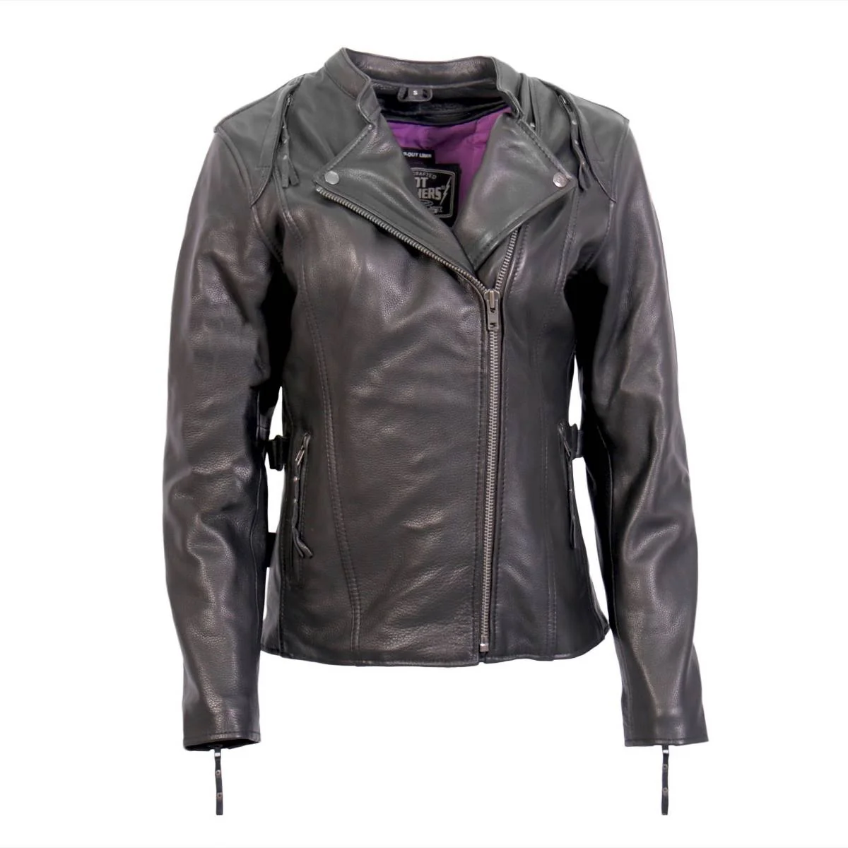 Natural Hot Leathers Ladies Violet Static Black Leather Motorcycle Jacket – JKL1032 Violet StaticJKL1032 Fast