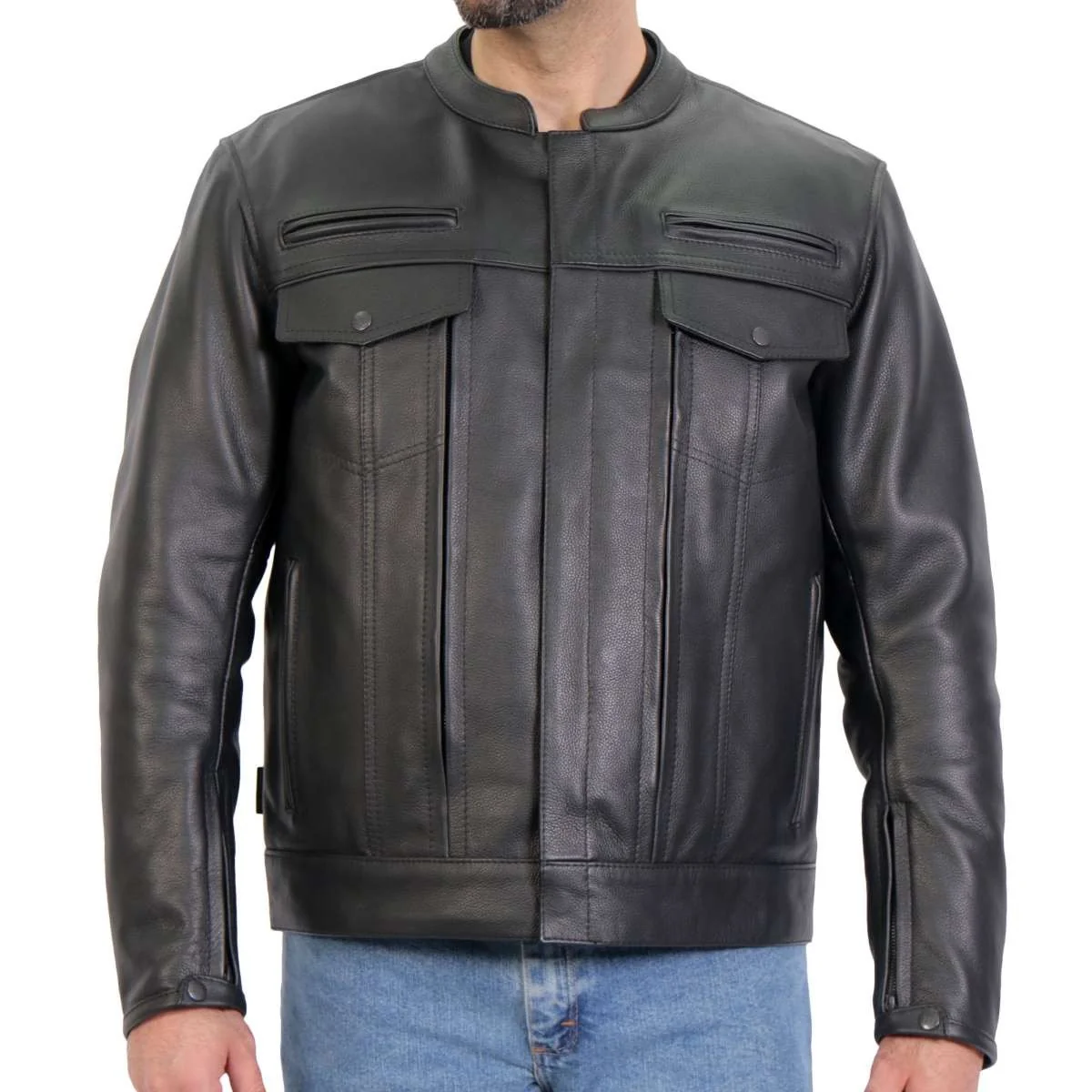 Classic Hot Leathers Men’s Lockstep Leather Motorcycle Jacket – JKM1028 LOCK STEP Contemporary