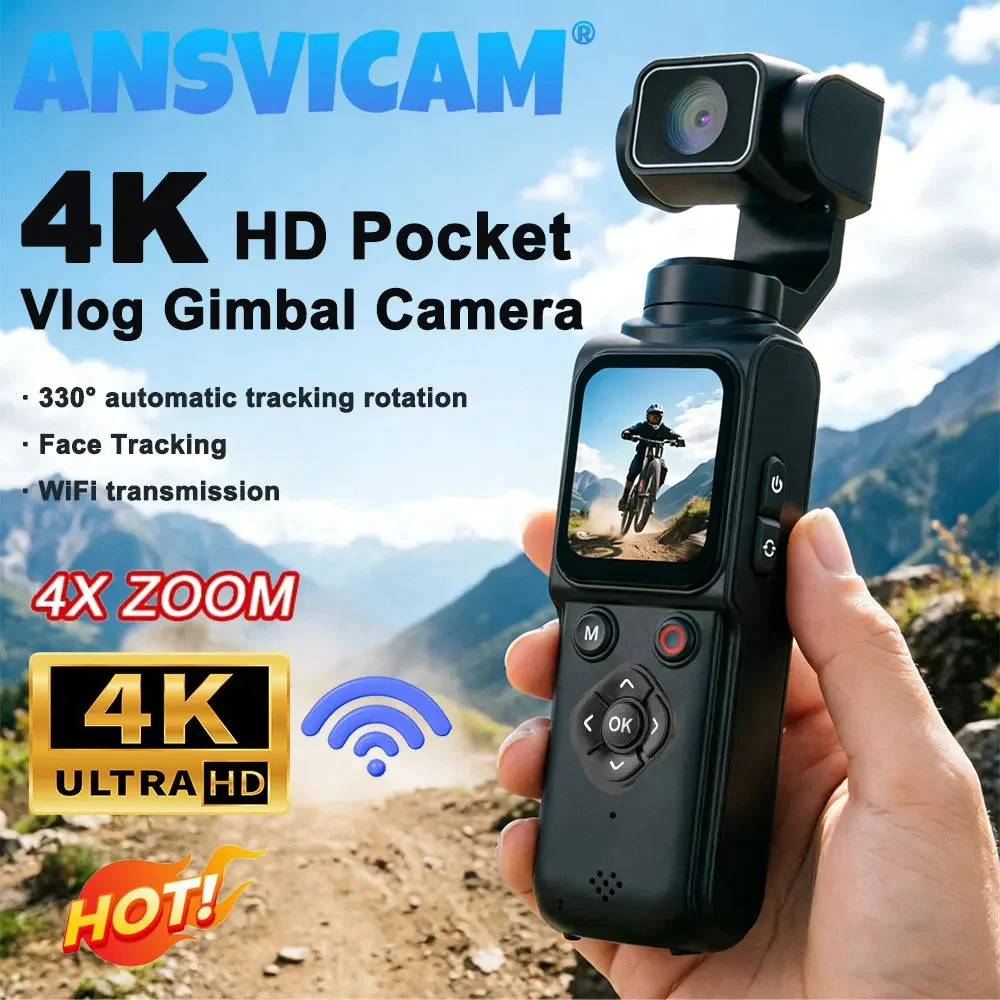 Verified ANSVICAM 4K Wifi Pocket Vlogging Camera 330° Auto Rotatable Touch Screen Sports DV Bodycam Face Tracking Portable Action Cameras SPECIFICATIONS Fashionable