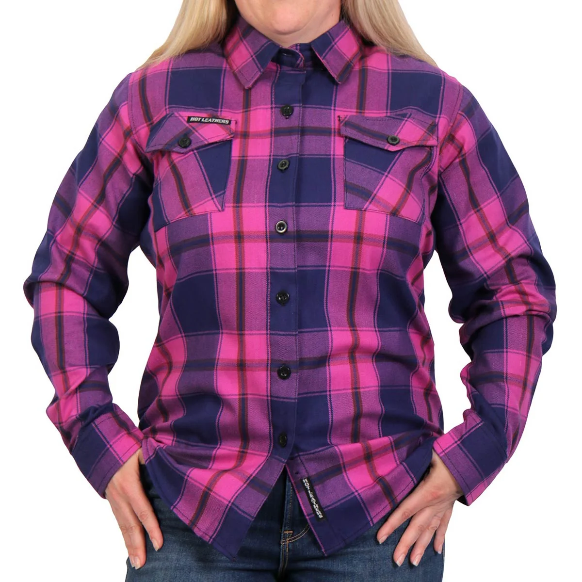 Elite Hot Leathers FLL3011 Ladies Pink Navy and Brown Long Sleeve Ladies Flannel Natural