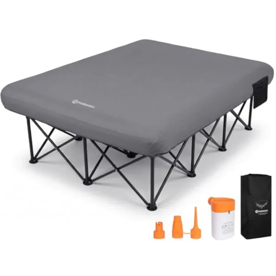 Contemporary Queen Camping Cot with Electric Pump – 2-Person Inflatable Air Mattress Folding Frame Queen Camping Cot with Electric Pump – 2-Person Inflatable Air Mattress with Folding Frame Cup Holders Luxury
