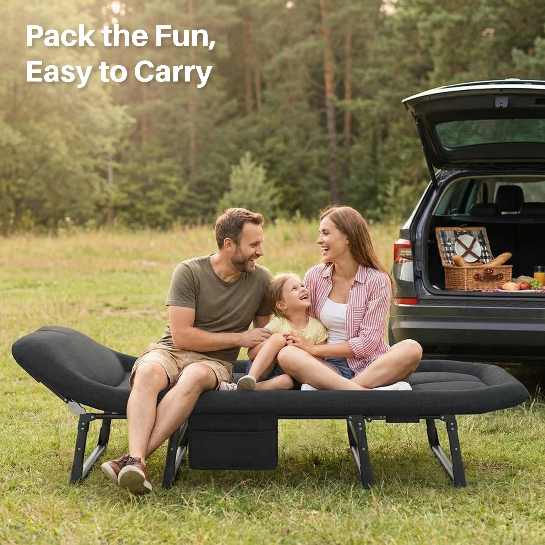 Prestigious JHK Folding Camping Cot with Mattress – 450 lbs Capacity Carbon Steel Frame 6-Angle Adjustable Bed with Carry Bag for Camping Home Recyclable