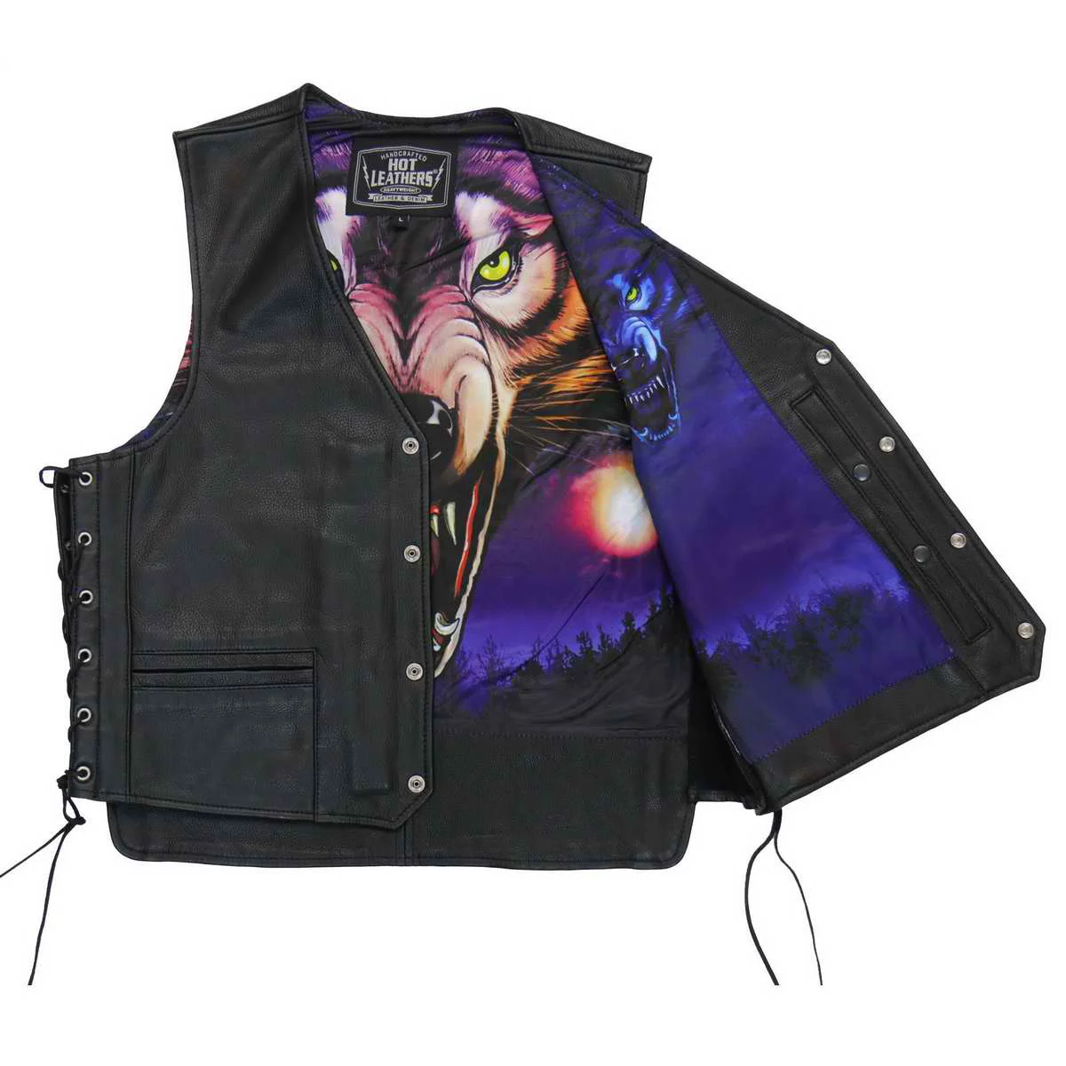 Eco-Friendly Hot Leathers M1062 Men’s Black Lone Wolf Conceal and Carry Side Lace Leather Vest Reliable