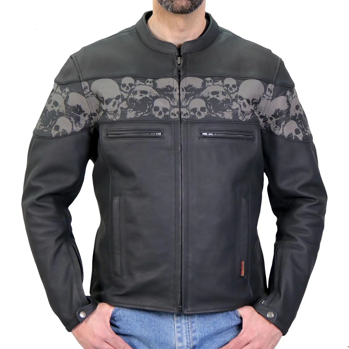 Fine Hot Leathers Men’s Ghost Skull Leather Motorcycle Jacket – JKM2002 GHOST SKULL Expertly Made