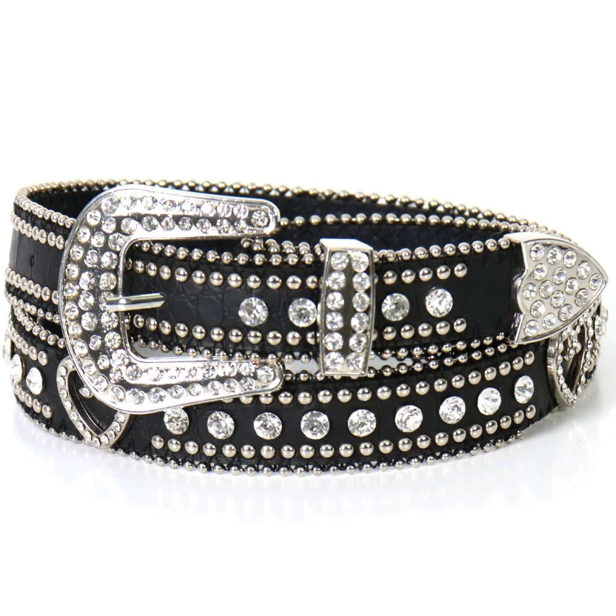 Sustainable Hot Leathers BLA1076 Hearts Studs and Rhinestones Leather Belt Expertly Made