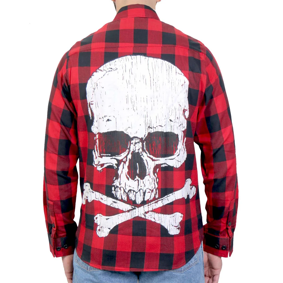Organic Hot Leathers FLM2103 Men’s Skull and Bones Flannel Long Sleeve Shirt Classic