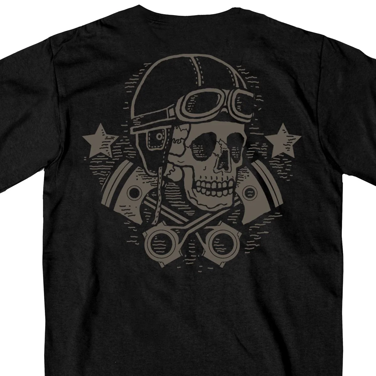 High-Performance Hot Leathers GMD1418 Men’s Black ‘Vintage Skull and Cross Pistons’ Double Sided T-Shirt High-End