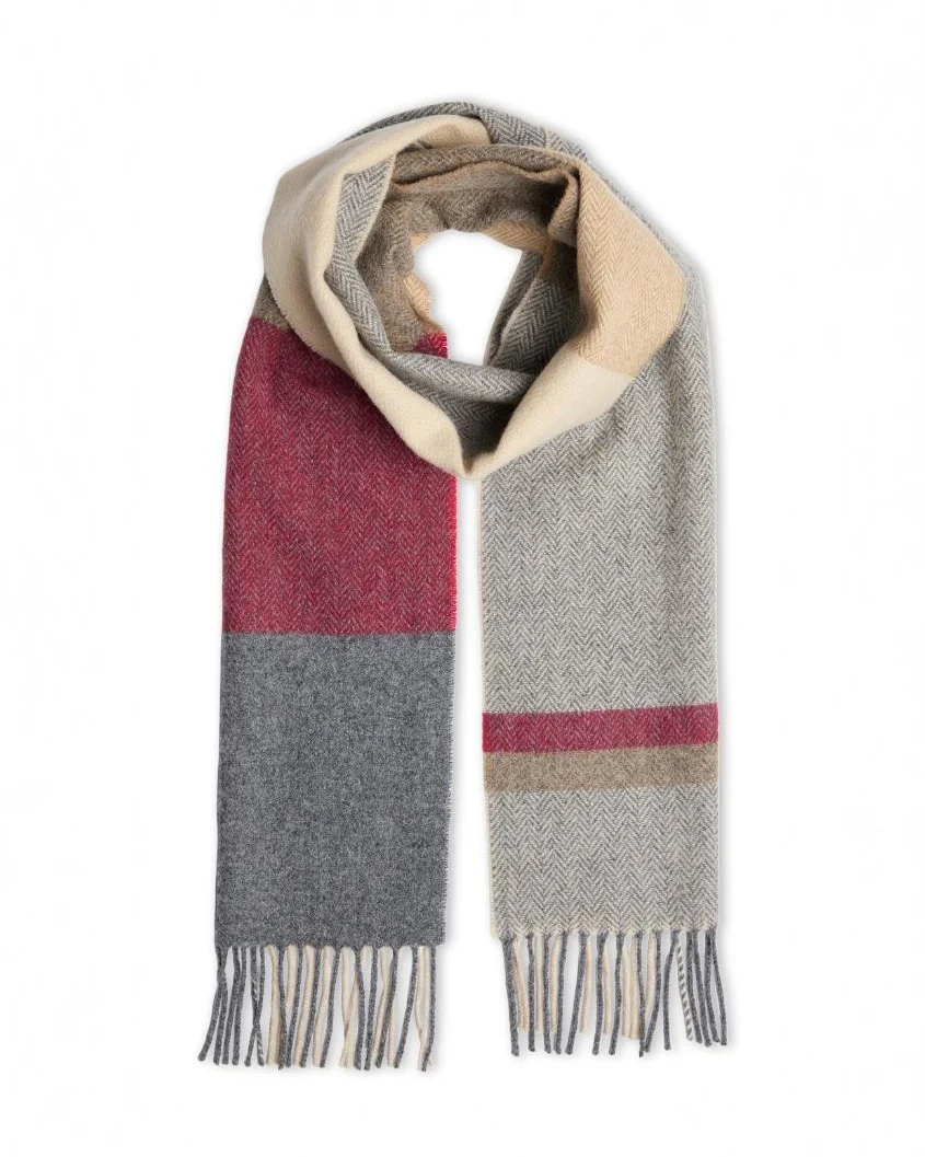 Next-Generation FOXFORD Red Colour Block Lambswool Scarf High-Quality
