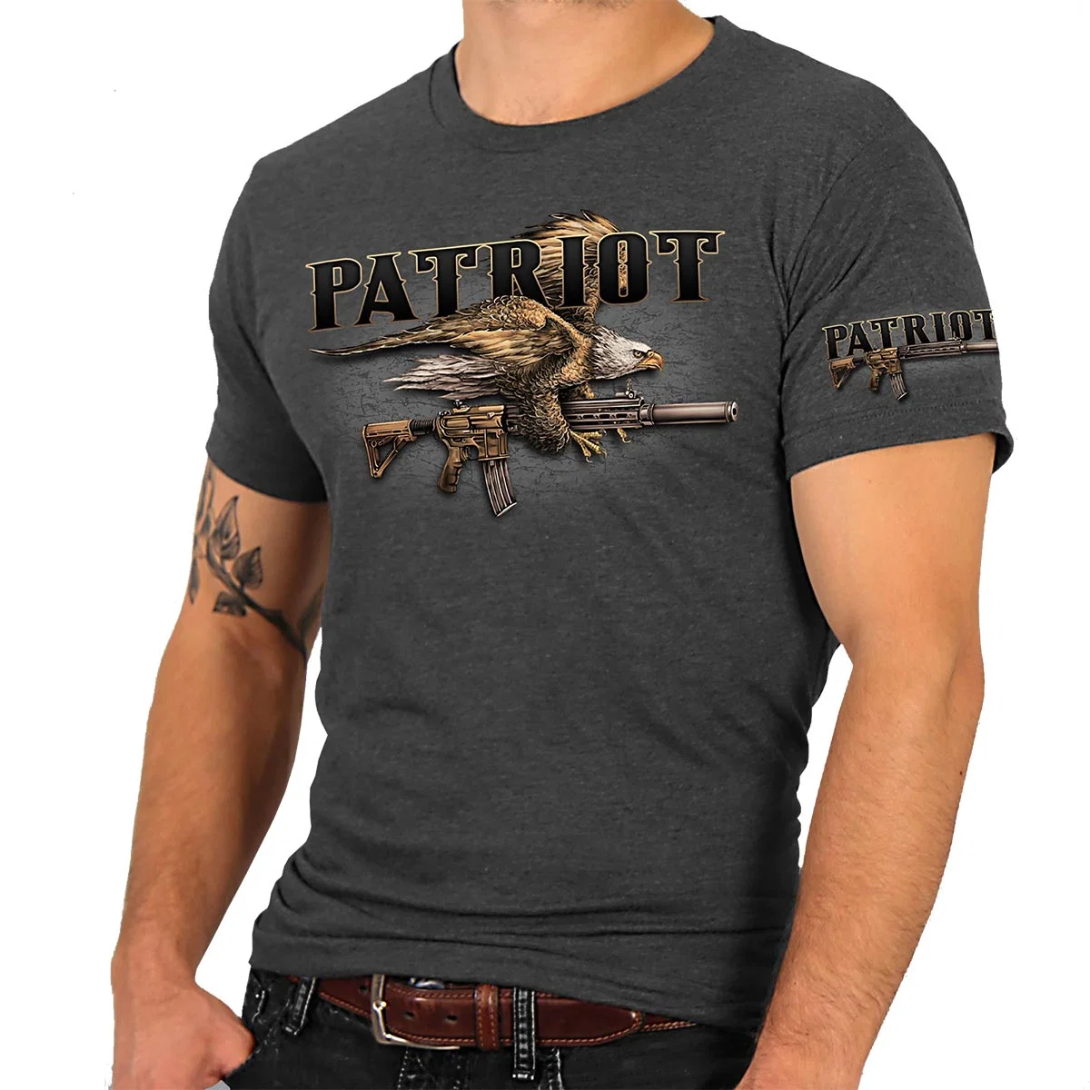 First-Class Hot Leathers GMD1004 Men’s Heather Gray ‘SSLV Patriot Gun’ T-Shirt Functional