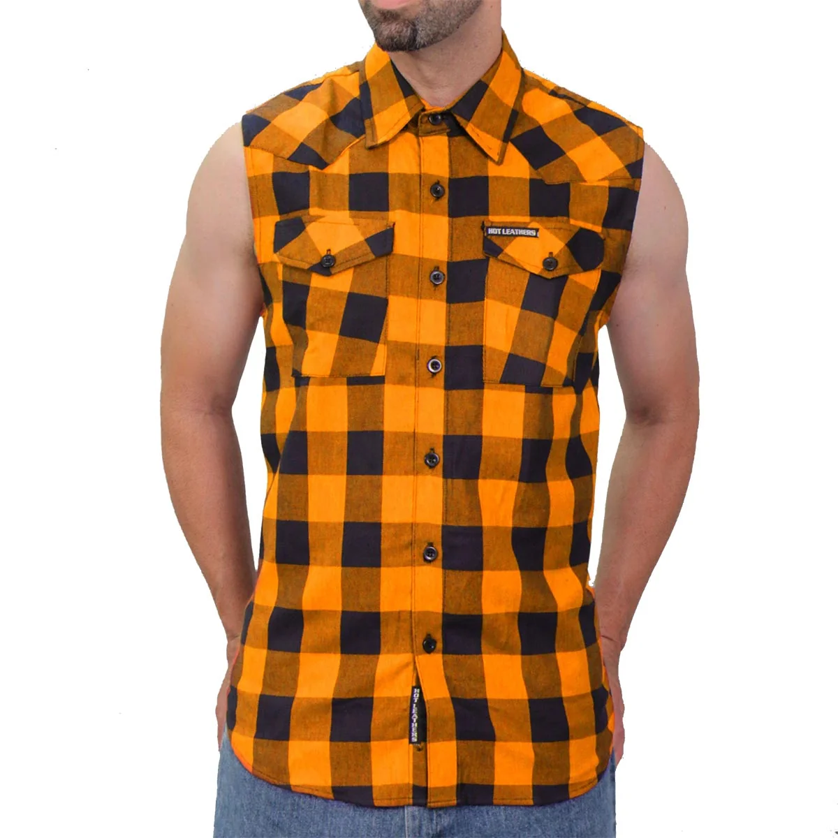 Next-Generation Hot Leathers FLM5003 Men s Black and Orange Sleeveless Cotton Flannel Shirt Exclusive