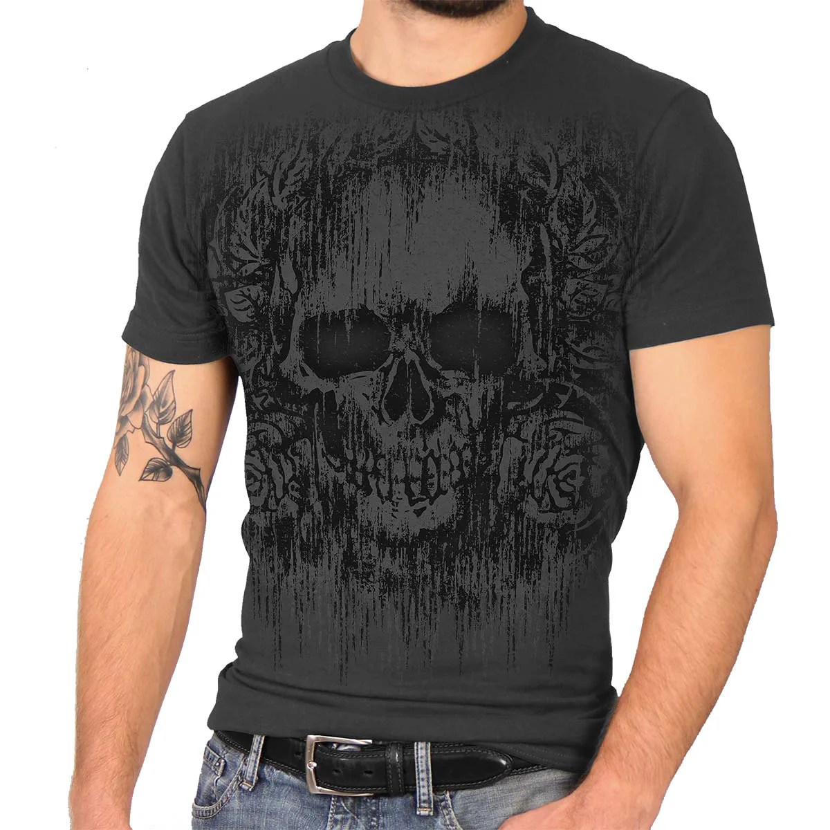 Genuine Hot Leathers GMS1478 Men’s Heather Gray ‘Grave Rub’ T-Shirt Casual