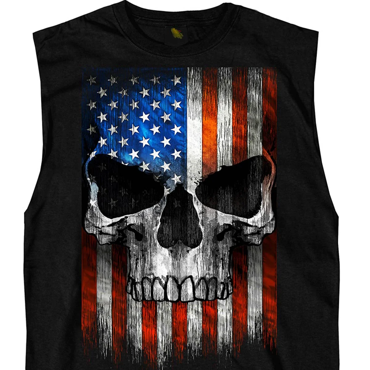 Classic Hot Leathers GMT3483 Men s Shooter Skull Patriotic Sleeveless Black Tank Top Shirt Selected