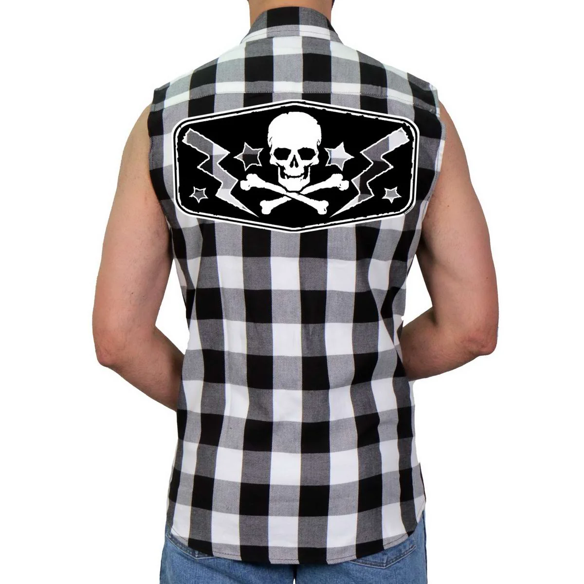 Stylish Hot Leathers GMS3490 Men s Black and White Skull Sleeveless Flannel Shirt Reusable