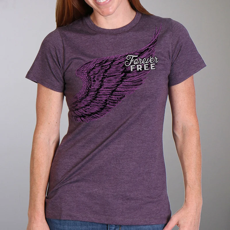 Lightweight Hot Leathers GLR1528 Ladies Full Cut Modern Angel Wings Vintage Purple T-Shirt Superior