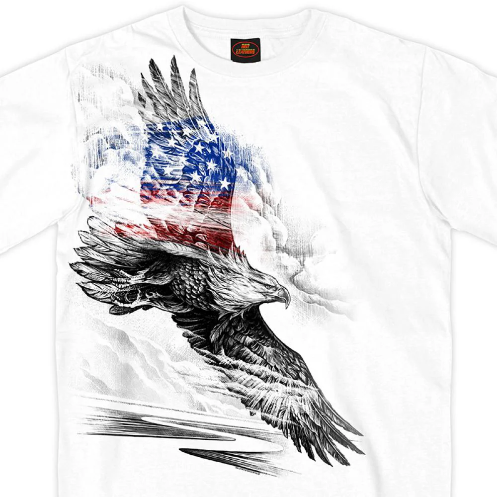 Quality Hot Leathers GMS1479 Men’s Short Sleeve Pencil Eagle Patriotic White T-Shirt Original