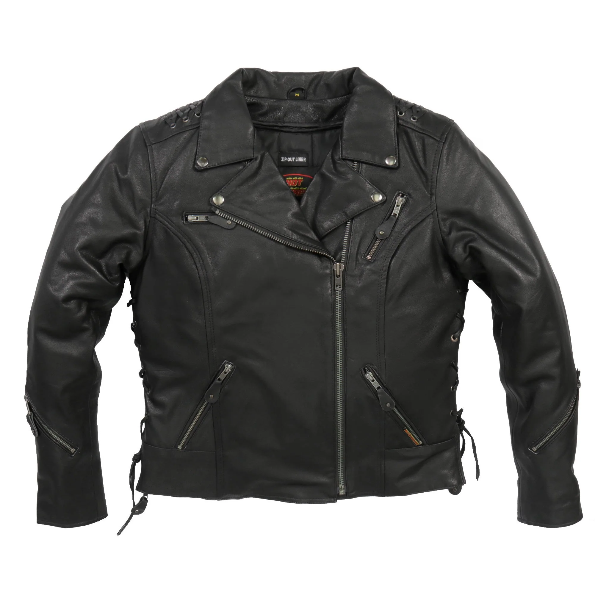Outstanding Hot Leathers Ladies Black Veil Black Leather Motorcycle Jacket – JKL1027 Black VeilJKL1027 Lightweight