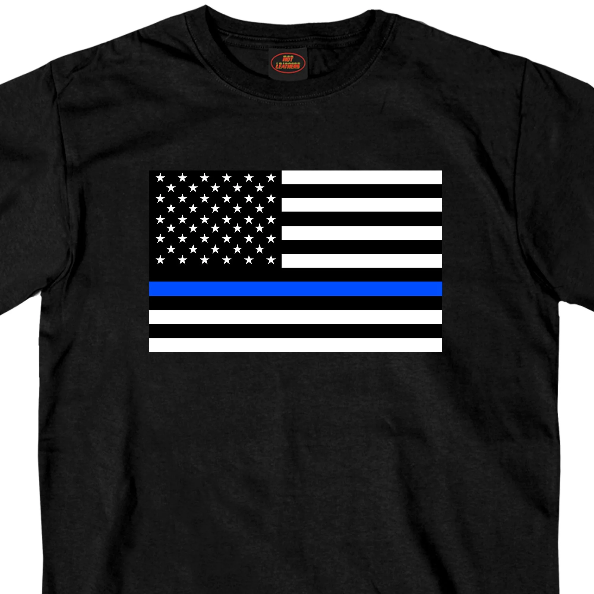 Green Hot Leathers GMS1445 Mens Thin Blue Line American Flag Black T-Shirt Premium Material