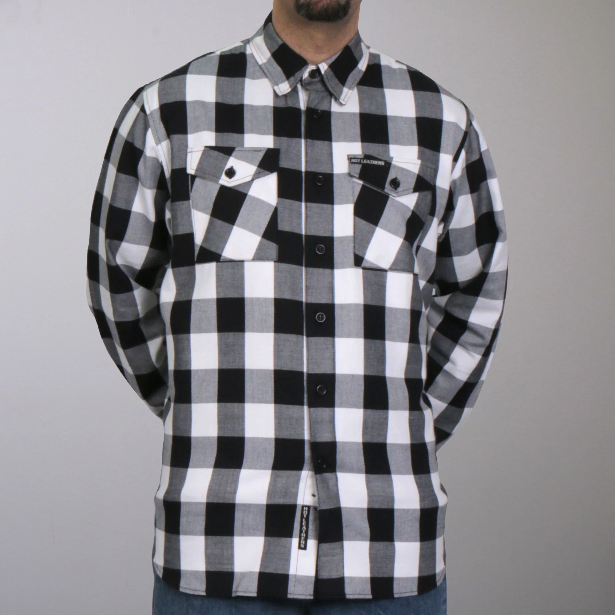 Practical Hot Leathers FLM2004 Men’s Black and White Long Sleeve Flannel Shirt Functional