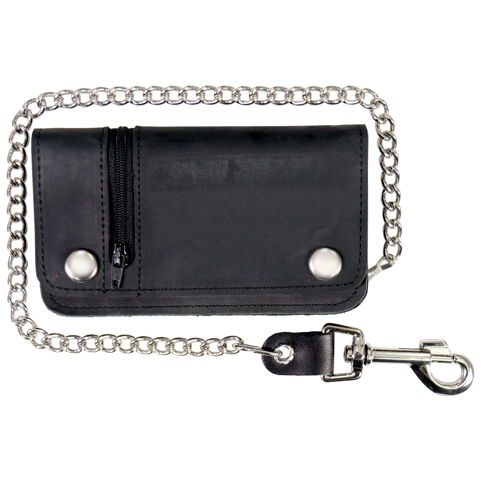 Superior Hot Leathers WLC3101 Black Premium Leather Bi-Fold Wallet with Change Pocket and Chain Flexible