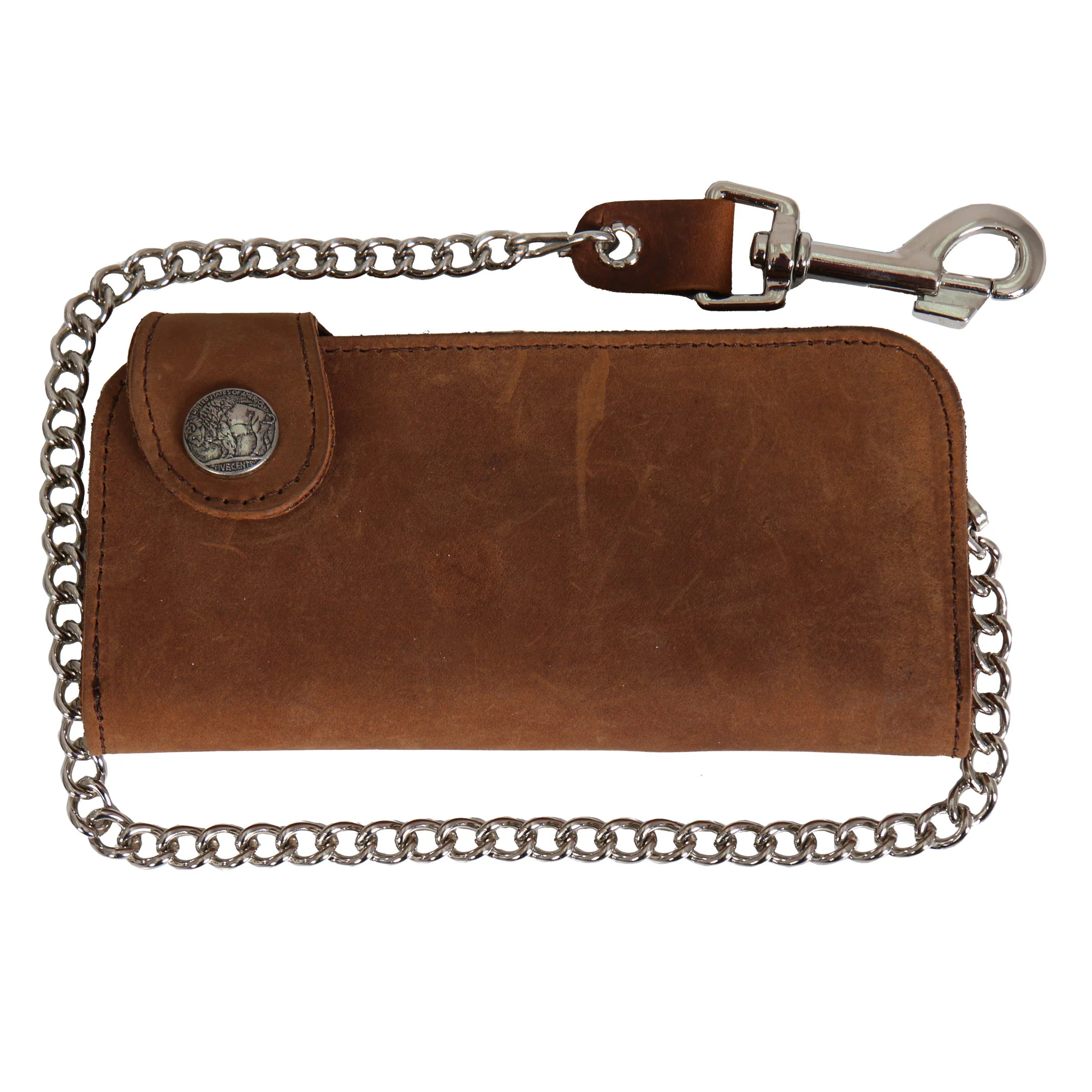 Enhanced Hot Leathers WLA3002 Brown Buffalo Nickel Snap Bi-Fold Wallet with Chain Elegant