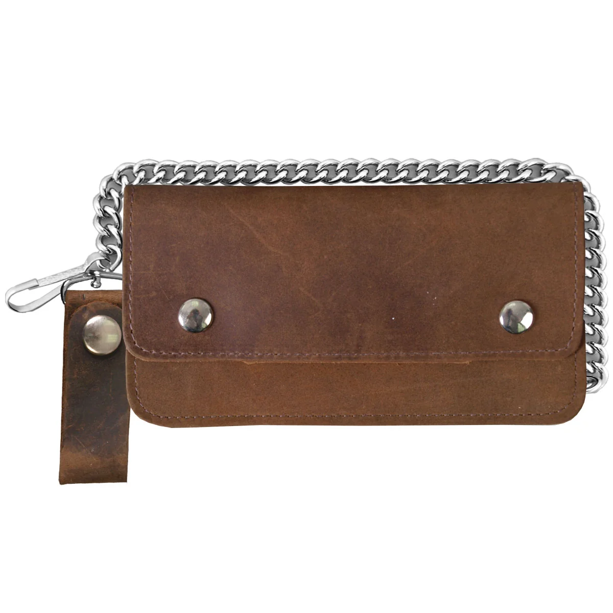 Functional Hot Leathers WLC2008 Distressed Brown Bi-Fold Leather Wallet with Chain Flexible