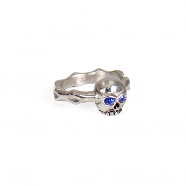 Organic Hot Leathers JWR1111 Blue Eye Small Skull Stainless Steel Ring Modern