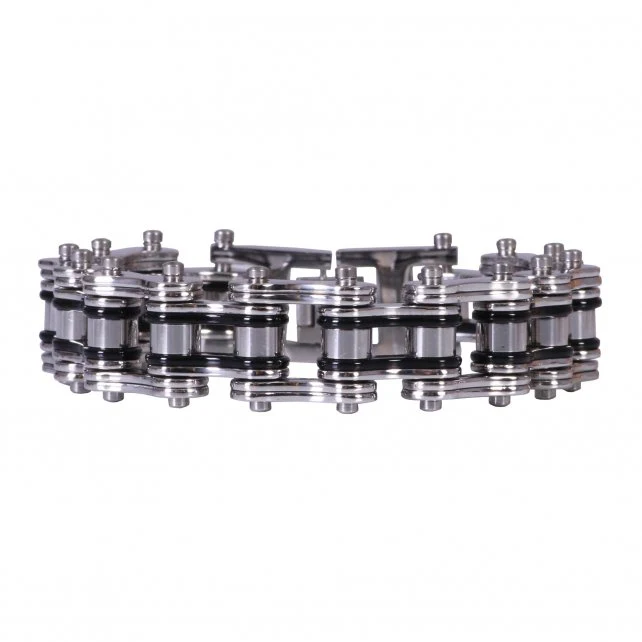 Powerful Hot Leathers JWB4101 Double Wide Silver and Black Motorcycle Chain Bracelets Modern