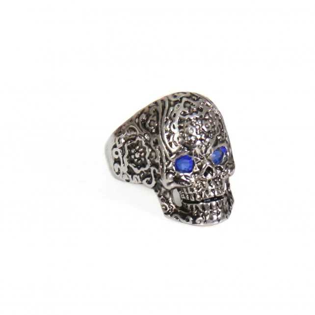Next-Generation Hot Leathers JWR1110 Blue Eye Pattern Skull Stainless Steel Ring Expertly Made