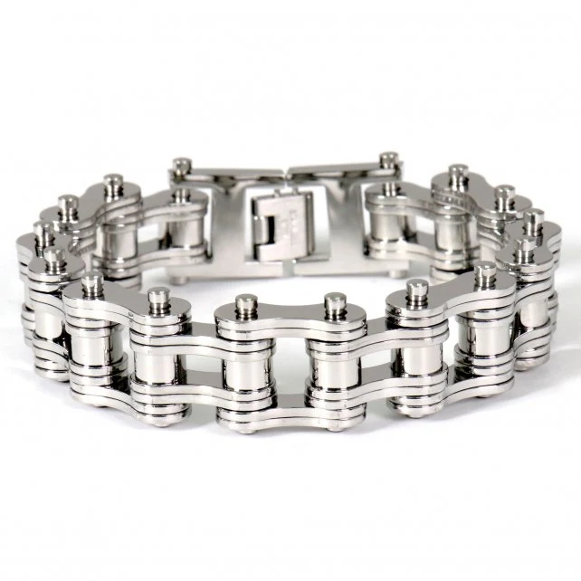 Healthy Hot Leathers JWB4102 Double Wide Silver Motorcycle Chain Bracelets Expertly Made