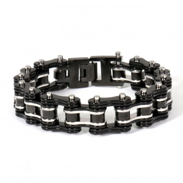 Next-Generation Hot Leathers JWB4103 Double Wide Black Motorcycle Chain Bracelets High-Quality