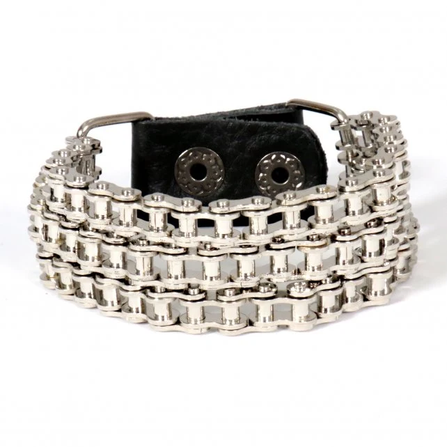 Expertly Made Hot Leathers JWB5103 Triple Wide Silver Motorcycle Chain Bracelets Superior