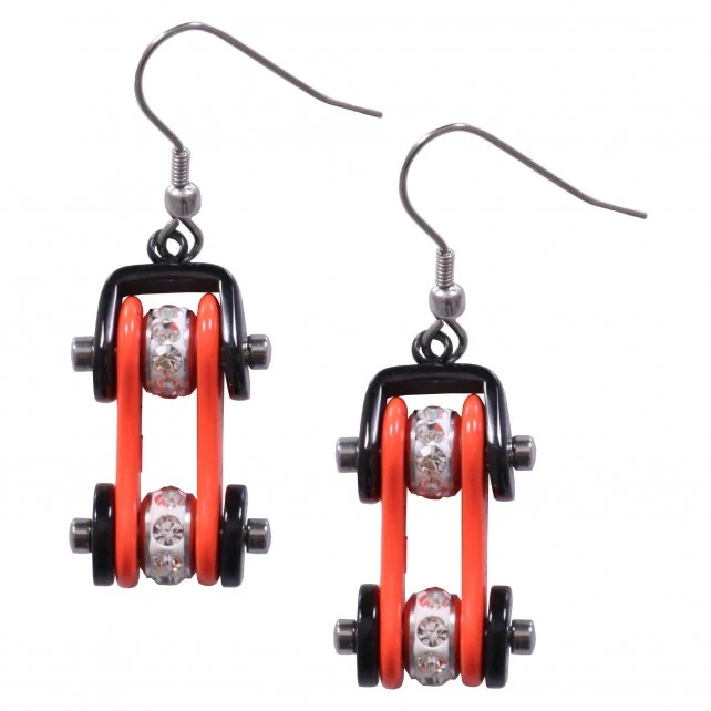 Eco-Friendly Hot Leathers JWE11101 Orange and Black Bike Chain Earrings Official