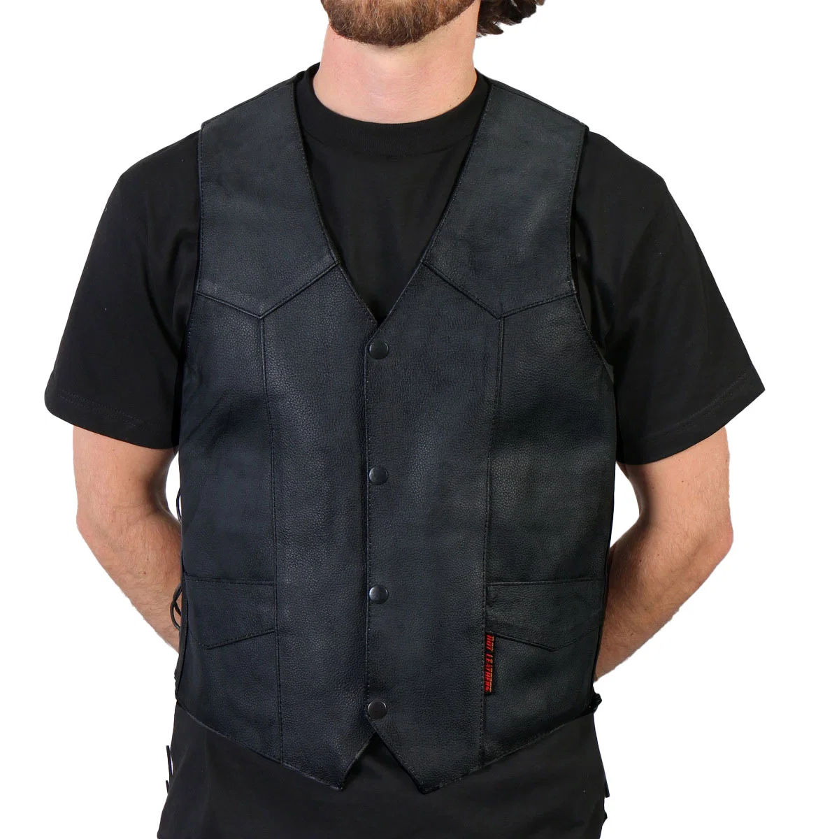 Effective Hot Leathers M1033 Men’s Black ‘Classic Side Lace’ Leather Vest Consistent