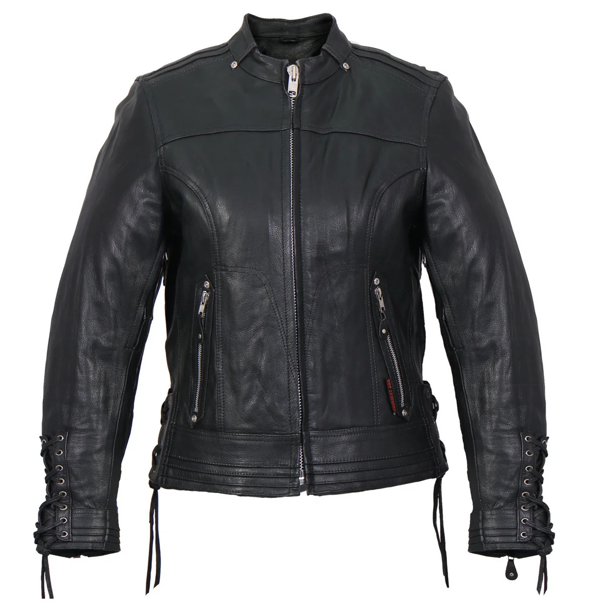 Official Hot Leathers Ladies Crosslace Black Leather Motorcycle Jacket – JKL1025 CrosslaceJKL1025 Efficient