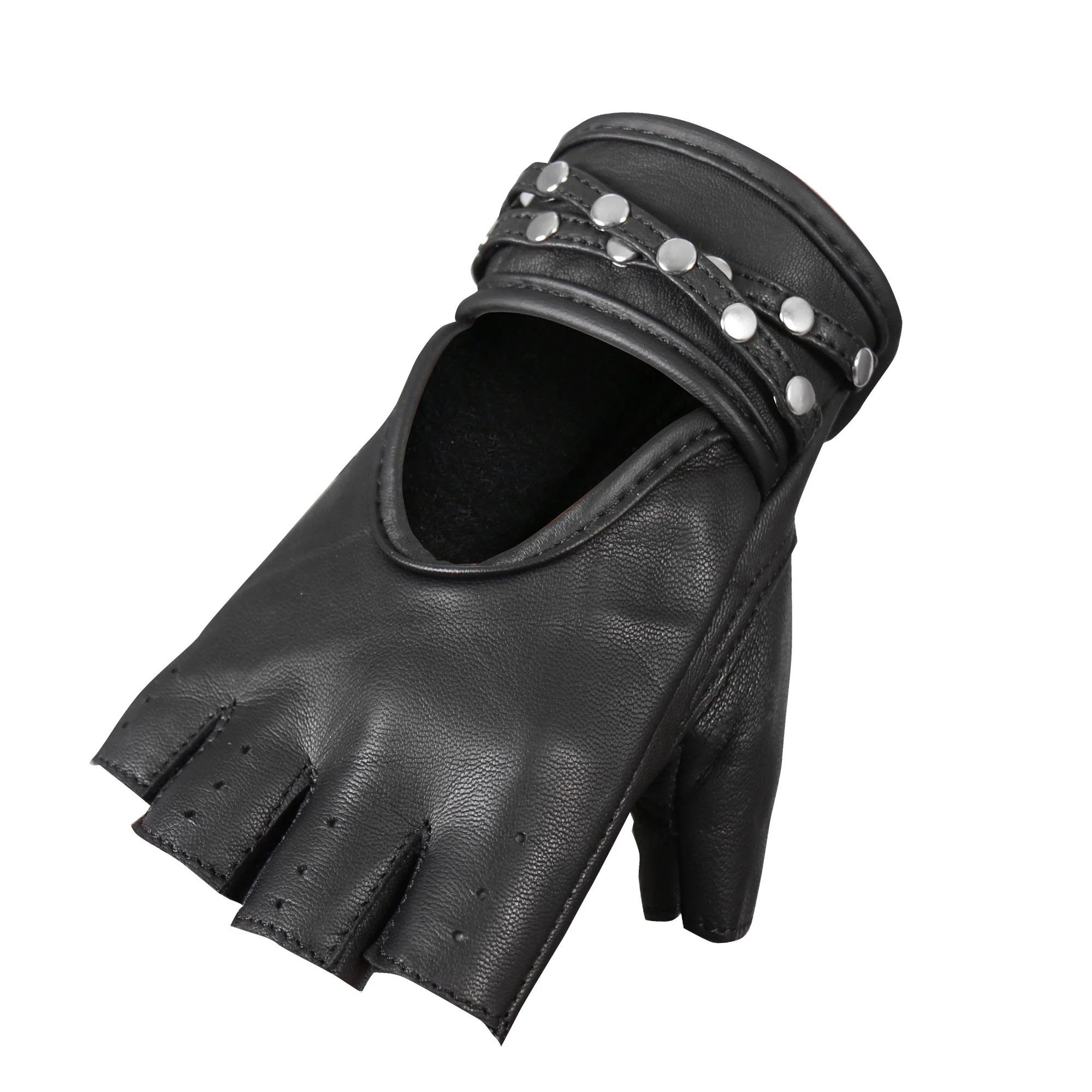 Sustainable Hot Leathers GVL1010 Ladies Fingerless Gel Palm Gloves with Studs Reusable