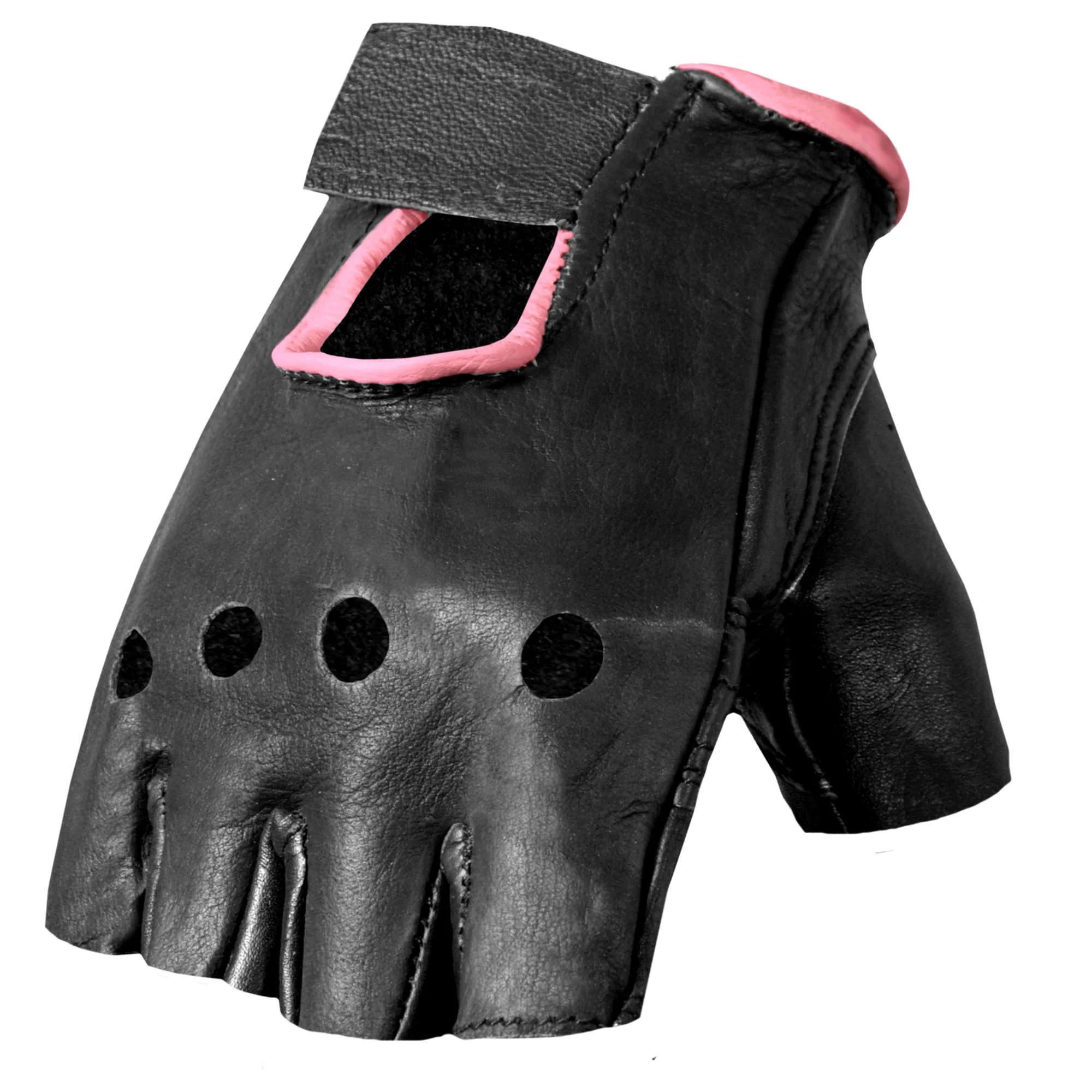 Excellent Hot Leathers GVL1006 Ladies Pink Piping Fingerless Gloves Refined
