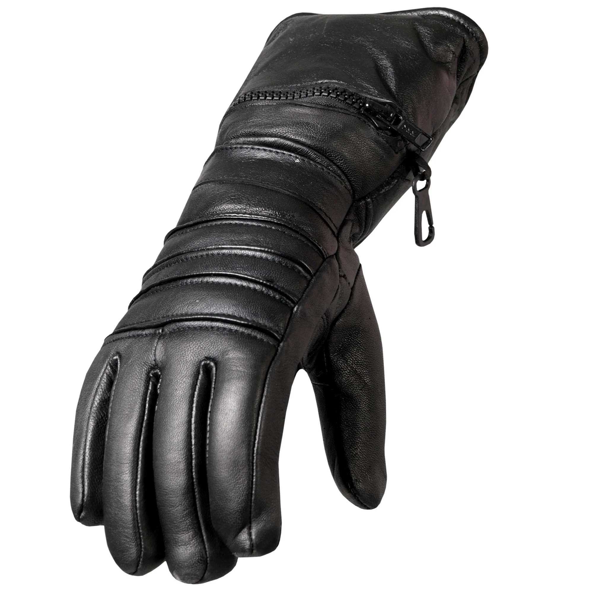 Genuine Hot Leathers GVM1001 Men’s Black Leather Gauntlet Glove with Quilted Lining Exclusive