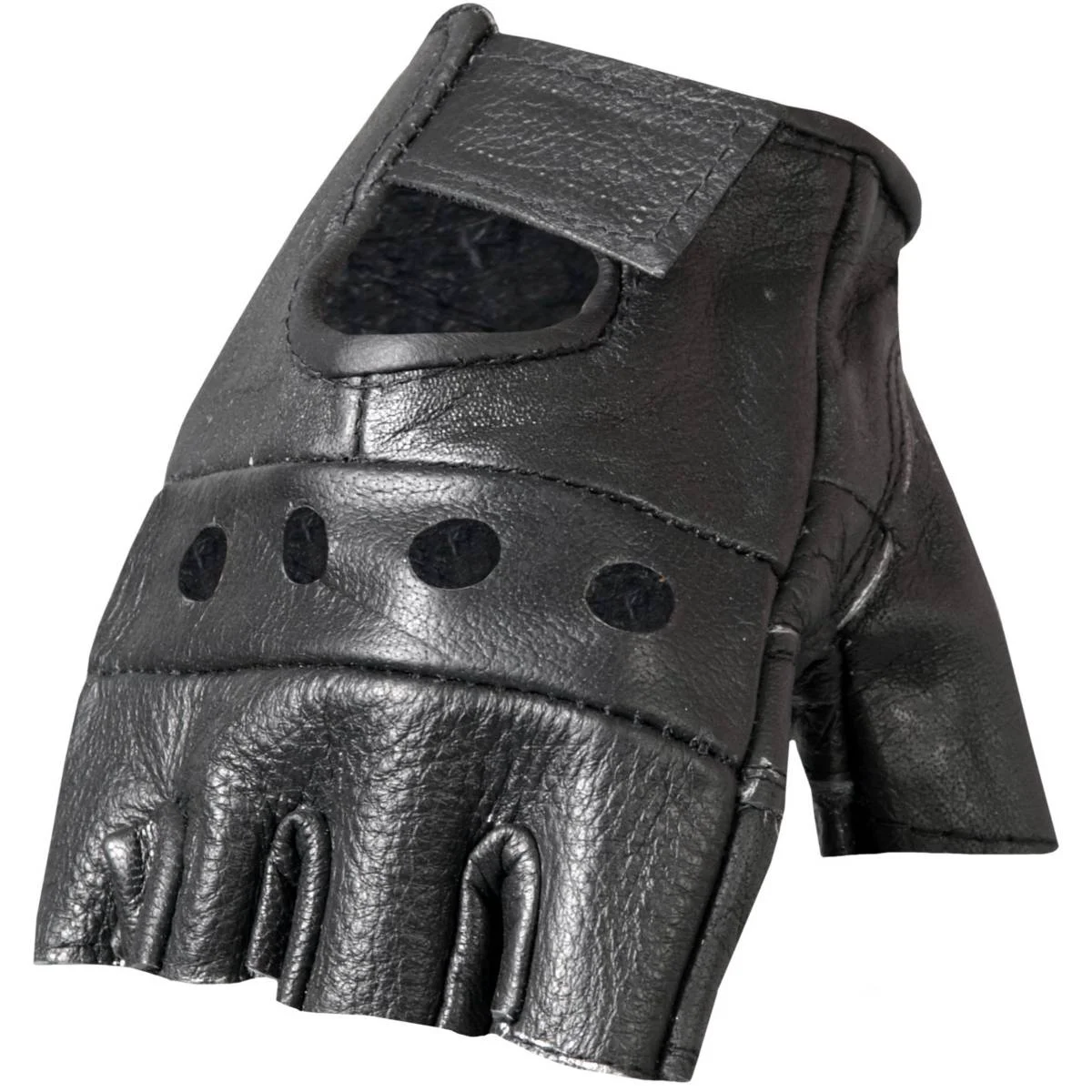 Elite Hot Leathers GVM1004 Unlined Fingerless Leather Gloves with Padded Palm Clean