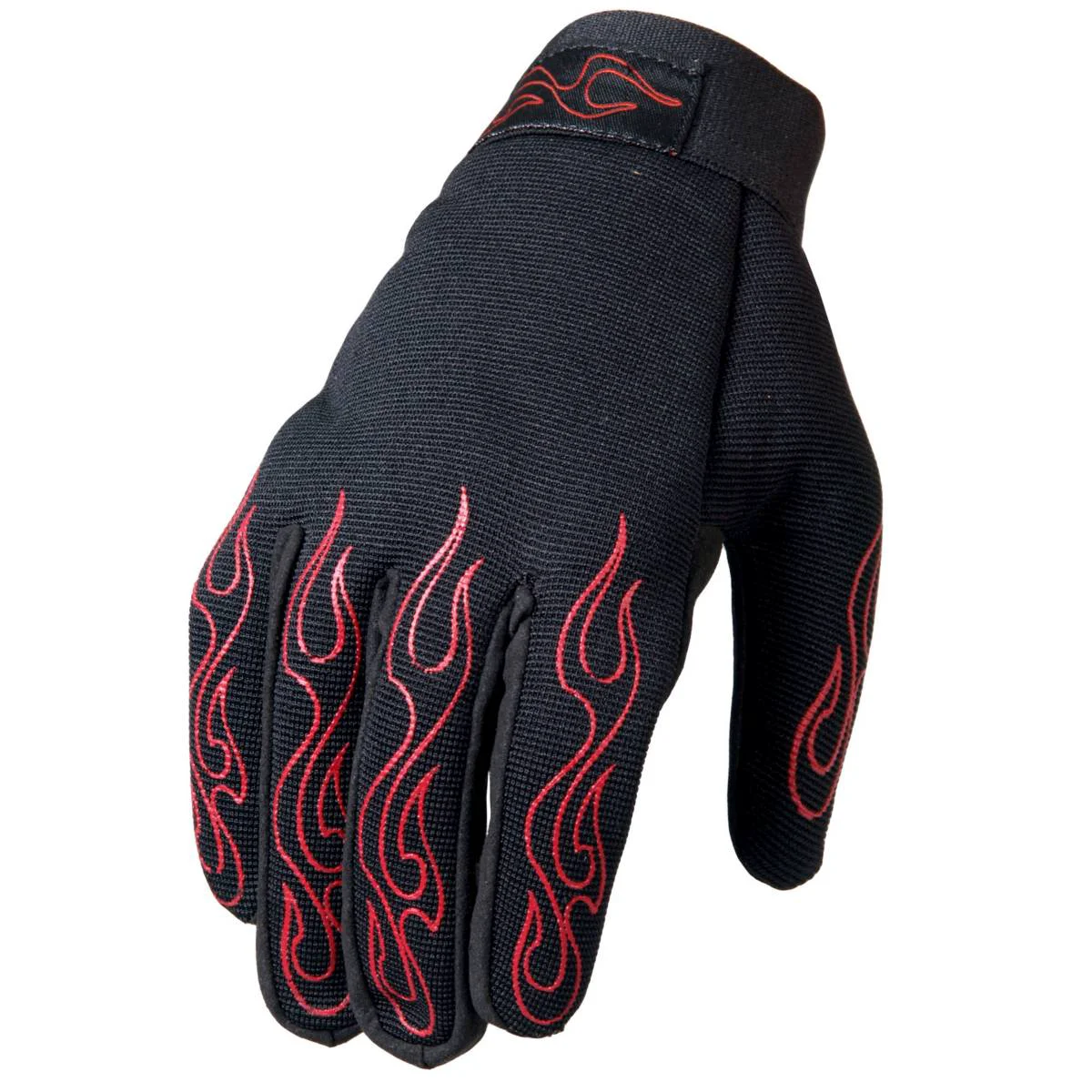World-Class Hot Leathers GVM2002 Uni-Sex Black ‘Red Flames’ Textile Mechanic Gloves Refined