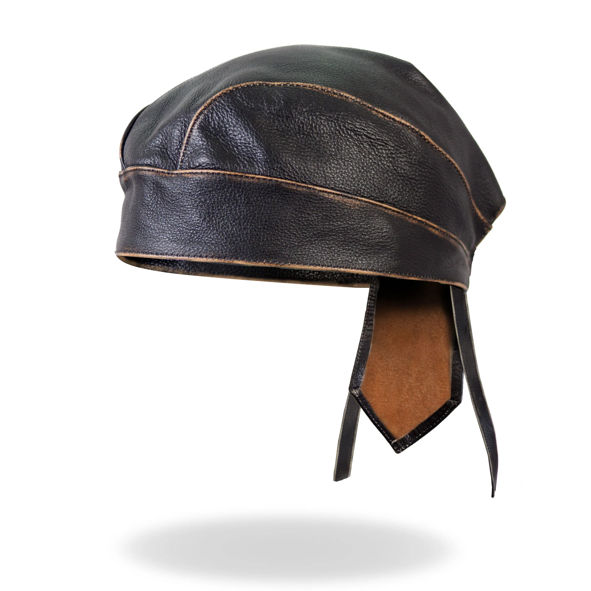 Healthy Hot Leathers HWL1008 Brown Rub-Off Seam Leather Headwrap Crafted